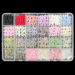 TEMU 화이트와 핑크 반달, 작은 꽃, 스틸 비즈가 포함된 네일 레진 리본 보우 세트, 다양한 네일 아트, 스크랩북, 폰 케이스 DIY에 적합, 선물로도 이상적