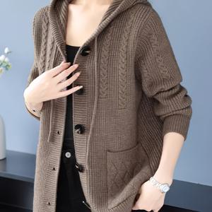 TEMU 여성용 두꺼운 가디건 스웨터 - 사이드 포켓, 루즈핏 겨울 코트, 일상 및 정장용, 쉬운 관리 아우터웨어 (오피스, 파티, 캐주얼) - 여성 가을/겨울 의류, 후드 니트웨어, 내구성 있는 니트, 고급 소재, 스타일리시한 니트웨어|가디건