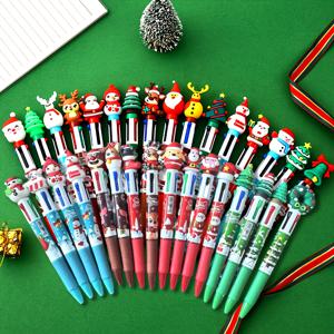 TEMU 16개 축제 크리스마스 연필 세트 - 산타, 순록, 눈사람 & 나무 디자인의 4가지 컬러 라운드 볼펜, 휴일 선물, 상품 및 파티 선물에 이상적, 크리스마스 연필|축제 펜|선물용|장식용 펜