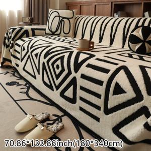 TEMU 사계절용 플러시 소파 타월 1개, 심플하고 모던한 디자인, 거실 장식에 완벽한 커버리지, 미끄럼 방지 및 내구성, 세탁기 사용 가능, 반려동물 친화적, 겨울철 따뜻함 - 미러 이