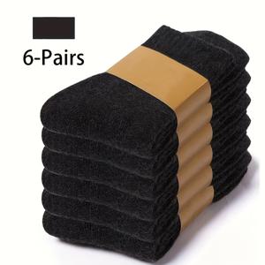 TEMU 5/6켤레 남성용 두꺼운 겨울 기모 안감 미드-카프 양말 | 따뜻한 스키 양말, 엘라스테인, 단색, 니트 원단