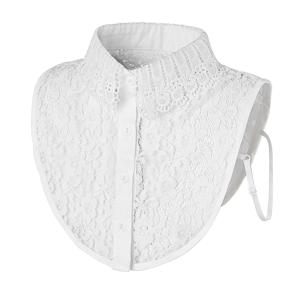 TEMU 여성용 스타일리시 레이스 트림 하프셔츠 칼라 1개 - 우아한 폴리에스터 블라우스와 러플 디테일, 캐주얼 또는 드레시 의상에 완벽, 다재다능한 패션 액세서리, 캐주얼 웨어 칼라 | 러플 칼라 디자인 | 폴리에스터 원단