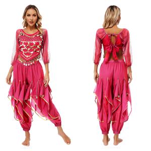 TEMU 신규 벨리댄스 지셉 의상 퍼포먼스 세트 - 탑 1개 + 팬츠 1쌍 포함, 6가지 컬러 옵션, 원사이즈 (모든 사이즈 가능) / 코스프레, 댄스, 스포츠 의상으로 완벽한 선택