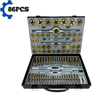 TEMU Castol Tools 86pcs 티타늄 코팅 와이어 탭 및 다이 세트, 주택 소유자, 정비공, 장인에게 적합, 미터법 및 SAE 나사산, 굵은 나사산 및 미세 나사산, 금속, 고품질 도구, 내구성 있는 구조, 나사산 절단 도구, 전문 정비공, 탭비트, 탭 다이스 셋트, 탭드릴, 나사선 탭, 탭드릴비트, 공구