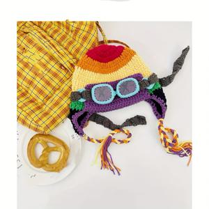 TEMU 탈착식 안경 모양 바이저가 있는 파일럿 모자 - 무지개 & 멀티컬러 크로셰, 귀덮개 & 탄력 없는 꼭 맞는 핏, 테마 파티, 겨울용 - 손세탁 가능 (건조기 금지) - 귀여운 파일럿 고글 액세서리|물안경