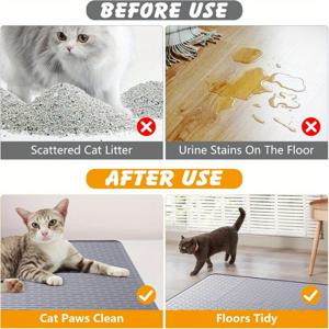 TEMU 실리콘 고양이 화장지 매트 20x27인치, 반려동물용 이중 방수 디자인 및 높은 가드 엣지로 쉬운 청소 - 그레이색 사료패드 & 캣츠를 위한 배변 매트