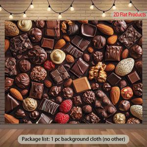 TEMU 1개 초콜릿 어소르트 배경 - 리얼리스틱 초콜릿 바, 트러플, 가나쉬 - 브라운, 골드, 레드, 그린, 화이트, 블랙 - 생일, 웨딩, , 카페 장식용 내구성 폴리에스터 원단 - 전기 불필요, 홈, 이벤트, 포토부스용 쉬운 걸기 파티 , 초콜릿 테마 디저트 디스플레이 배경, 장식, 축제 분위기, 생동감 넘치는 디자인, 고품질 프린트, 2D 플랫