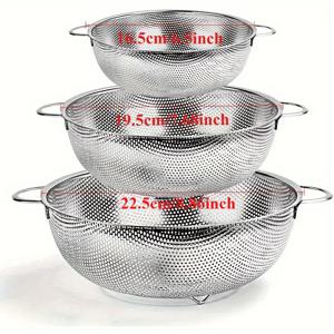 TEMU 손잡이가 달린 3개 스테인리스 스틸 스트레이너, 파스타 물기 제거, 베리 헹굼, 식기세척기 사용에 적합, 주방에서 채소 및 과일 세척에 이상적.