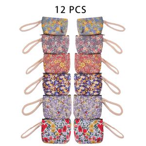 TEMU 6/12개 플로랄 코인 퍼스 세트 - 생동감 있는 꽃 & 기하학 패턴, 다기능 주얼리 & 메이크업 정리함 손잡이 포함, 야외 여행, 할로윈 & 크리스마스 선물에 완벽, 손세탁 가능, 여행 액세서리 | 스타일 | 내구성 있는 지퍼 클로저, 지갑