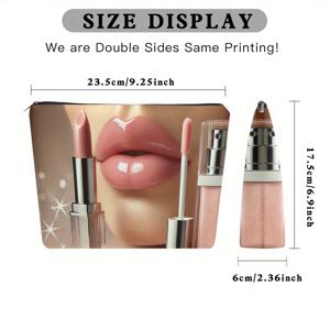 TEMU 1개 럭셔리 립스틱 & 글로스 수납용 이동식화장품가방 - 우아한 입술디자인과 골드색상의 지퍼포함, 무향린넨소재로 제작된 멀티기능여행세면도구파우치 (핑크&골드/베이지/브라운/블랙) - 생일/크리스마스/발렌타인데이/졸업선물에 딱! 고급감 있는 패션적인 립스틱홀더와 메이크업수납백