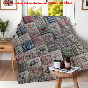 TEMU 1개 가볍고 부드러운 레트로 플로럴 패턴 플란넬 담요 - 5가지 사이즈 선택 가능 - 부드럽고 편안함 - 패치워크 꽃무늬, 사계절 사용 가능, 여행 및 사무실용으로 이상적. 휴대하기 쉬움, 홈 데코레이션에 완벽, 아늑한 담요,빈티지 디자인,플러시 원단,장식용 커버,다용도 액세서리,선물 아이디어