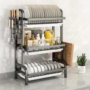 TEMU 헤비듀티 스테인리스/카본 스틸 2단 또는 3단 식기 건조대 - 공간 절약형 카운터탑 정리대, 분리 가능한 세척 가능 선반, 접시·그릇·냄비용 컴팩트 주방 수납, 쉬운 청소 디자인, 가정 및 상업용, 슬림 메탈릭 마감, 내구성 강한 구조, 소형 주방용