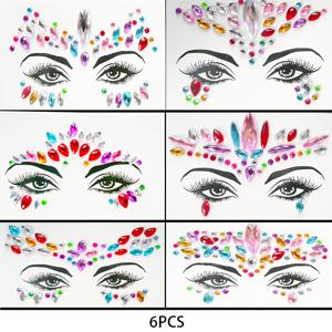 TEMU 6개입 인어 & 유럽 스타일 페이셜 주얼리 스티커 - 타이어 모양, 속눈썹 & 눈썹 디자인, 아이라이너 룩 파티, 웨딩, 프롬용 임시 얼굴 장식 (접착제 불필요)