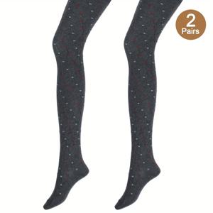 TEMU 여성용 플러스 사이즈 따뜻하고 편안한 패턴 하트 타이즈 2켤레, 가을/겨울용, 스타일리시하고 활용도 높은, 세탁기 사용 가능.