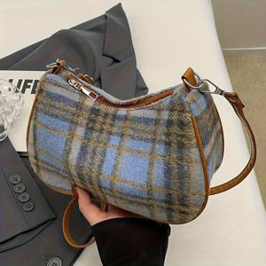 TEMU 여성용 트위드 크로스바디 백 - 우아한 레드 & 브라운 체크무늬 지퍼 클로저, 구조적 숄더백, 일상 및 정장용, 커피 브라운/레드/블루, 내구성 있고 쉬운 세척 유지보수, 다용도 핸드백, 시크 액세서리, 고품질 마감, 컴팩트 핸드백, 패션 애호가용, 여성용 체크무늬 가방, 레드 체크무늬 퍼스