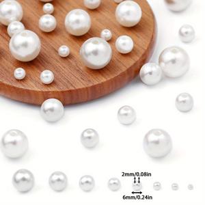 TEMU DIY 공예용 고품질 모조 진주 아크릴 비즈 14/12/10/8/6개 세트 - 팔찌, 목걸이, 폰 참 장식 및 신발 액세서리, 다양한 사이즈의 화이트 데코레이티브 비즈, 주얼리 만들기 용품, 우아한 디자인, 내구성 있는 비즈 소재