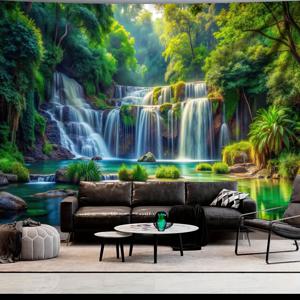 TEMU 초대형 그린 폭포 태피스트리 - 손바느질 가장자리 & 주름 방지 , 폭포와 터키석 강이 있는 정글 벽걸이 - 거실, 침실, 사무실 장식용 자연 풍경 (설치 불필요)
