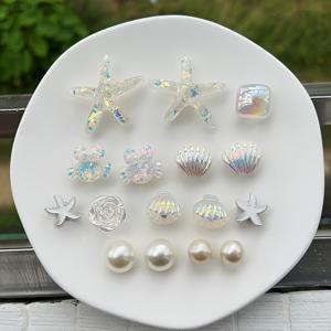 TEMU 16개 화이트 글리터 , 글리터 게, 인공 조개껍질 물결 별, DIY 펜던트 장식, 비치 신발과 샌들 장식용, 완벽한 휴일 선물