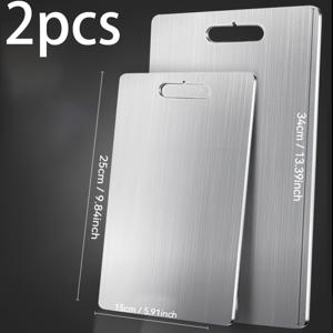 TEMU 2개 스테인리스 스틸 도마 세트 | 티타늄 합금 다용도 도마 - 양면 디자인 | 식품용 SUS 소재, 주방 및 식당용, 채소 과일 고기 절단, 후크 홀 편리한 휴대성, 다목적, 식사 준비,세련된 주방용품,녹 방지 소재