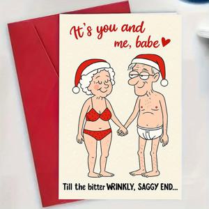 TEMU 1개 재미있는 장기 커플 크리스마스 카드 - 파트너, 배우자, 연인을 위한 유머러스한 기념일 & 휴일 사랑의 편지 (봉투 포함), 그녀나 그를 위한 종이 인사말 카드, 오랜 관계의 커플을 위한 재미있는 선물