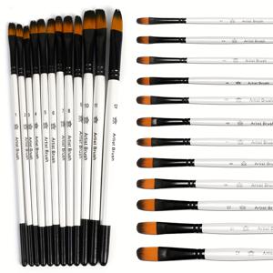 TEMU 12개 필베르 나일론 페인트 브러쉬 세트, 수채화, 아크릴, 오일 페인팅용 - 전문 페인팅 키트, 라탄 손잡이, 혼합 재료, 상세한 예술 작품에 이상적, 예술용품|라탄 손잡이 브러쉬|내구성 있는 브러쉬, 페인트 브러쉬, 베벨 브러쉬, 아트 브러쉬, 진주 브러쉬, 평면 브러쉬