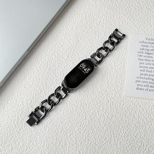 TEMU 세련된 데님 체인 팔찌 및 손목 밴드 디자인의 스타일리시한 시계 밴드, Xiaomi 모델 10/9/8 호환, 조절 가능한 주얼리 걸쇠 장착, 공유용 NFC 버전, 시크하고 모던한 팔찌 스트랩|팔찌|스마트워치