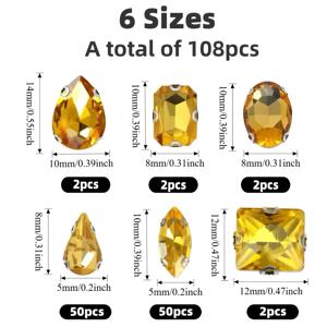 TEMU 108개 다양한 모양과 크기 5-14mm 금색 반짝이 유리 스톤, 플랫 백 구멍 비즈, DIY 의류, 이브닝 드레스, 무대 의상, 가방, 신발, 주얼리, 수제 공예 액세서리, 미술 용품