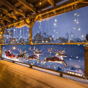 TEMU 2D 플랫, 1개 세트 크리스마스 및 새해 축제용 2D 플랫 플래그 - 17x78 인치 폴리에스터, 산타의 썰매와 순록 & 눈송이 디자인, 홈 & 야외 휴일 장식에 이상적, 겨울 축제, 휴일 장식에 완벽 | 크리스마스 장식, 2D 플랫