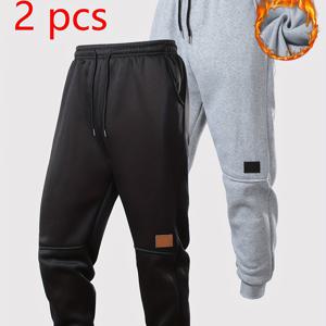 TEMU 남성용 보온 트레이닝 팬츠 2pcs - 겨울용 러닝 짐 조거 팬츠, 커프드 앵클, 다양한 컬러 옵션 (//그레이) | 세탁기 사용 가능한 피트니스, 캐주얼 및 야외 활동용 운동복|남자바지