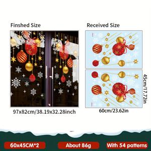 TEMU 2개 축제 크리스마스 창문 스티커 - 재사용 가능한 PVC 정전기 접착 데칼, 눈꽃, 별 및 골든 볼 디자인으로 휴일 장식, 현대적 스타일, 크리스마스 창문 스티커 재사용 가능, 크리스마스 창문 클링, 자체 접착 창문 사진