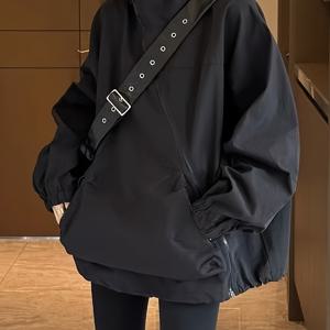 TEMU 여성용 후드 재킷 - 사이드 지퍼 클로저, 가벼운 아웃웨어, 봄/가을 전환기 날씨용 루즈핏 코트, 일상 & 정장용 - 여성 아우터웨어, 캐주얼 웨어, 내구성 있는 소재, 편안한 핏, 고품질 스티칭, 도시 스타일