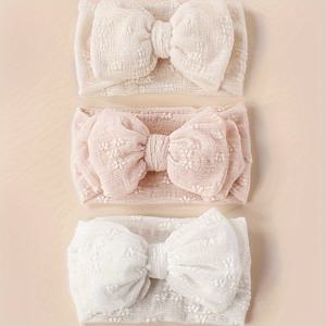 TEMU 3개 세트 여아용 소프트 스트레치 나일론 와이드 헤어밴드 - 파스텔 핑크, 화이트 & 리본 헤어 밴드, 탄력 있는 착용감, 사계절용, 파티 & 일상 헤어 액세서리 (핑크, 베이지, 브라운) - 어린이 헤어 타이
