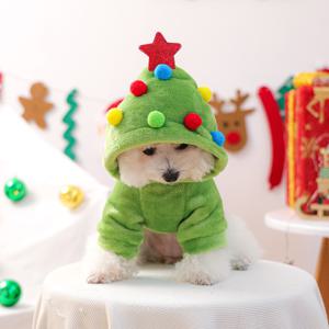 TEMU 크리스마스 트리 펫 후디 - 두꺼운 플러시 강아지 & 고양이 의상, 빨간색 & 녹색 도트, 별 & 장식, 작은 견종을 위한 따뜻한 겨울 복장, 포근한 휴일 파티 의상, 크리스마스 개 옷, 축제용 애완동물 의류, 재미있는 디자인, 부드러운 애완동물 착용, 강아지 의류/옷, 소형견을 위한 셔츠, 강아지 풀오버