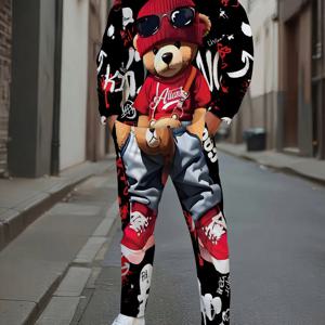 TEMU 남성용 긴팔 스웨트셔츠와 팬츠 세트, 2피스 프린트 크루넥 긴팔 스웨트셔츠와 아웃도어 캐주얼 조거 팬츠 세트, 가을과 겨울용, 크리스마스 선물