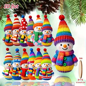 TEMU 2D 평면, 12개 세트 컬러풀 스노우맨 나무 매달이 장식 - 크리스마스 트리 장식용, 모자 달린 평면 스노우맨, 인공 휴일 장식, 맞춤형 (이상적인 선물), 2D 평면