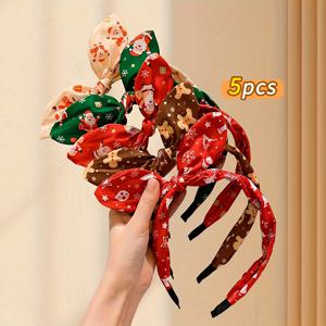 TEMU 패브릭 리본이 달린 축제 분위기의 헤어밴드 5개 세트, 귀여운 헤어 장식