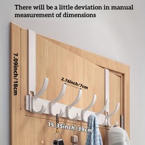 TEMU 무드릴 간편 설치 도어 스토리지 랙 - 다기능 금속 후크, 침실, 욕실, 주방 정리용, 7.09/11.02인치 길이 6개 후크 공간 알루미늄 소재