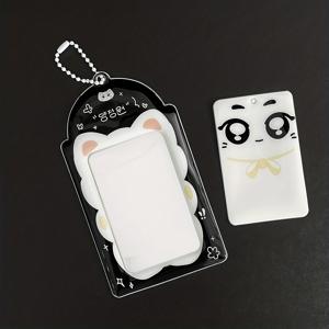 TEMU 귀여운 동물 사진 카드 홀더 - K-팝 아이돌 앨범 보호대, 귀여운 동물 디자인, 키체인 루프가 있는 3-3.5인치 사진 카드 홀더, 내구성 좋은 PU 소재, 여성 팬에게 완벽, 사진 카드 홀더, 카드 슬리브, 포카 케이스