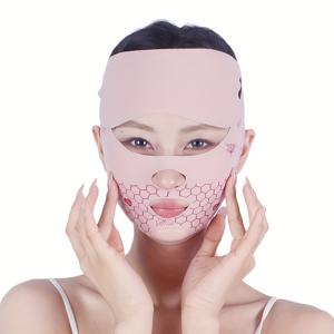 TEMU 조절 가능한 V자형 얼굴 리프팅 스트랩, 통기성 및 재사용 가능, 이중턱 및 턱선 조형용으로 설계됨, 수술 없이 일상적으로 사용 가능.|마스크