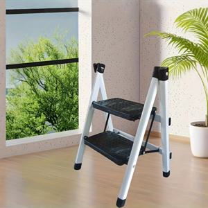 TEMU 헤비듀티 컴팩트 접이식 2단 사다리 발판 - 미끄럼 방지 트레드가 있는 헤비듀티 금속 A-프레임, 경량 휴대용 계단, 작업장 및 공간 절약형 튼튼한 사다리