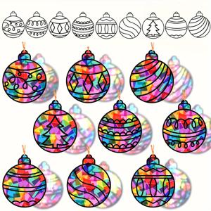 TEMU 9/18세트 올인원 크리스마스 선캐처 공예 키트 - 미리 잘린 스테인드 글라스 템플릿 & 스티커 포함, DIY 스테인드 글라스 창문 장식, 완벽한 장식품 제작 키트, 파티 장식 (플라스틱/유리/종이)