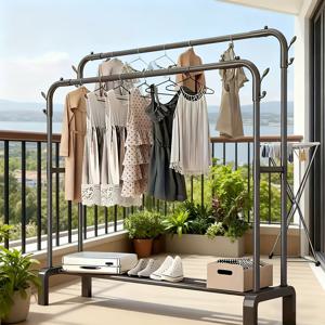 TEMU 1개 튼튼한 자립형 이중 옷걸이 옷장, 견고한 금속 프레임 & 플라스틱 옷걸이 - 대용량 다용도 옷 건조대 (침실, 욕실, 발코니용) - 간편한 조립, 공간 절약형 디자인, 가정 및 소매점 사용에 적합, 논슬립 옷걸이, 논슬립옷걸이, 빨, 옷걸이 미끄럼방지, 바지걸이, 헹거