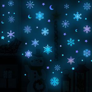 TEMU 루미너스 크리스마스 벽 스티커, 20개의 눈송이와 달, 별 패턴 포함, 자체 접착식 및 탈부착 가능, 침실, 거실, 유리창 및 홈 데코레이션에 적합, 크리스마스, 라마단, 부활절, 파티 장식용