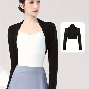 TEMU 여성용 화이트 발레 케이프 재킷 - 긴 소매 하이넥 댄스 코트, 테이퍼드 핏, 스트레치 가능한 풀 길이 커버업, 포인트 연습 및 무대 공연용, 손세탁 가능한 댄스웨어 아우터웨어|댄스복