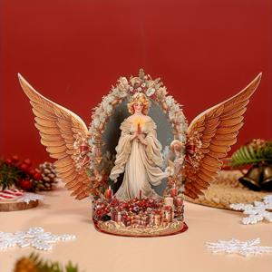 TEMU 1개 천사 & 날개 3D 팝업 카드, 양초, 선물, 천사, 날개, 홀리 패턴으로 완벽한 크리스마스 선물, 누구에게나 이상적인 정교한 홈 데스크 장식, 크리스마스 카드