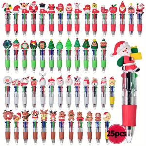 TEMU 25개 귀여운 크리스마스 미니 볼펜 - & 크리스마스 트리 디자인, 4색 잉크, 리트랙터블, 가는 팁, 내구성 좋은 플라스틱, 선물, 크리스마스 선물 | 축제 분위기 문구류 | 튼튼한 플라스틱 펜, 크리스마스 장식