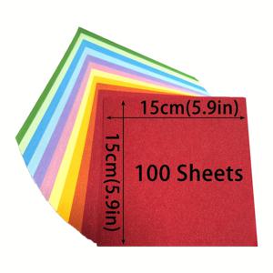 TEMU 100장 대형 정사각형 오리가미 종이 대량 팩 - 점보 15cm/20cm/25cm 컬러 공예 종이, 오리가미 학, 상자, 꽃 만들기용 - 두꺼운 흰색 코어 프리 DIY 종이, 파티, 예술용