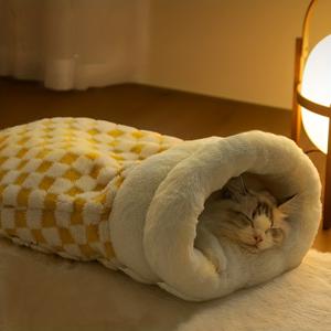 TEMU 대형 플러시 고양이 동굴 침대 - 360° 전체 커버 여유로운 따뜻함, 사계절용 포근한 고양이 집, 부드러운 쿠션 내부, 내구성 좋은 폴리에스터, 최대 7kg 고양이에게 적합