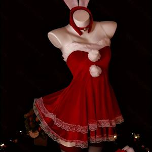 TEMU 크리스마스 레드 벨벳 오프숄더 드레스, 레이스 트림, 부드럽고 매끄러운 질감, 스위트 룩에 완벽, 액세서리 미포함, 축제 분위기 의상|우아한 오프숄더|매끄러운 질감, 크리스마스 드레스