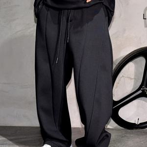 TEMU 남성용 헤비듀티 두꺼운 와이드 레그 바지 - 사계절용 루즈핏 드레스 팬츠, 주머니 포함, 주름 방지 캐주얼 & 정장용 (회색/베이지) - 연중 사무실, 반정장 이벤트용 손세탁 가능|냉장고바지|남자바지|바지